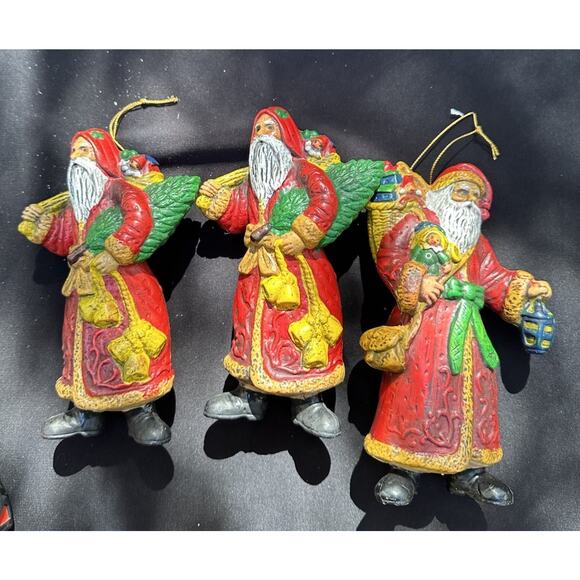 3 Vtg Old World Santa Hard Plastic Blow Mold 7” Christmas Ornaments -S72 -2 - Picture 4 of 8